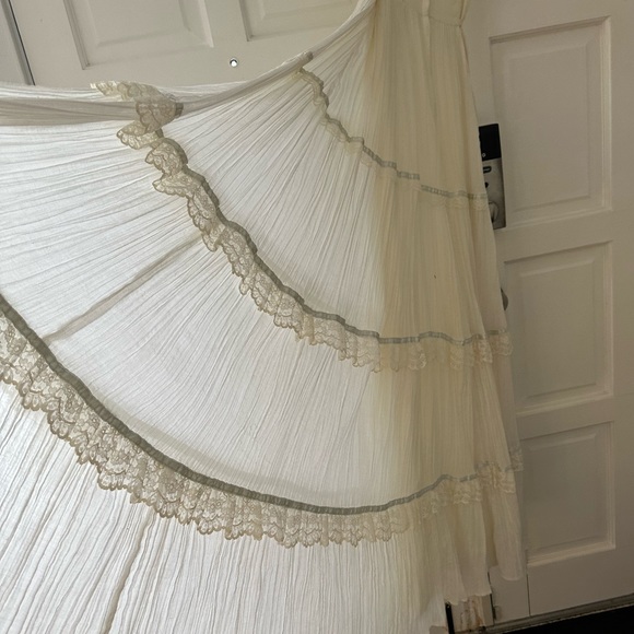 Gunne Sax Corset Prairie Dress. Pristine.Off White Blue Ribbon Lace Full skirt - Picture 6 of 9